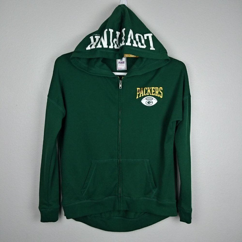 PINK VICTORIA'S SECRET PACKERS green full zip hoodie sweatshirts size S